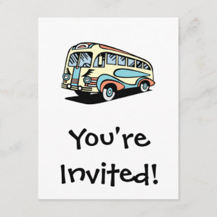retro bus motor coach invitation