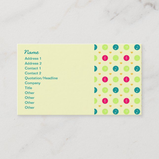 Retro Business Candy Music Notes Pattern Card (Front)