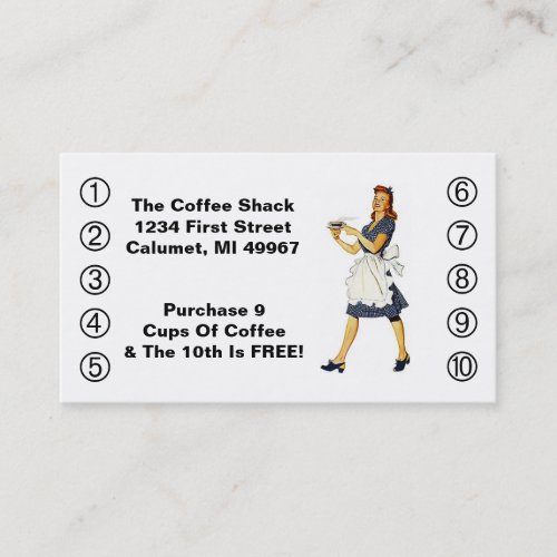 Retro Business Punch Cards Diner happy Waitress Business Card Templates