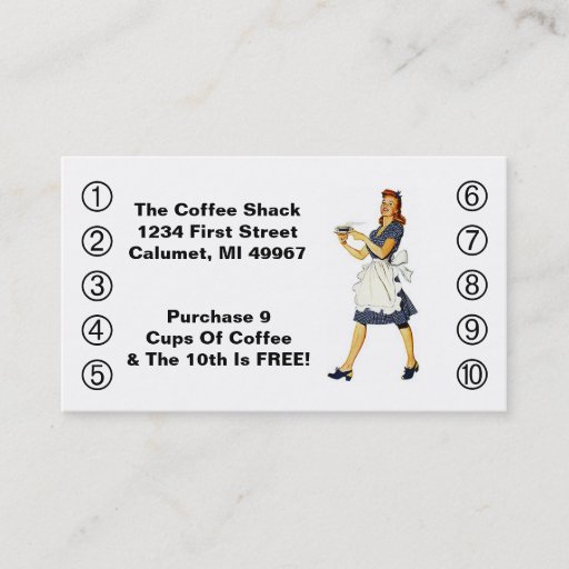 Customizable Retro Business Punch Cards Diner happy Waitress Business Card Templates