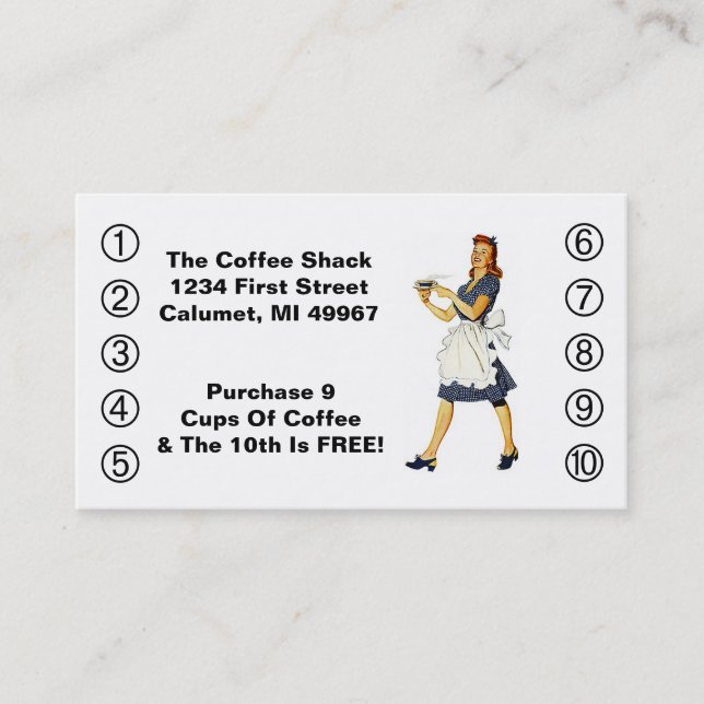 Retro Business Punch Cards Diner happy Waitress (Front)