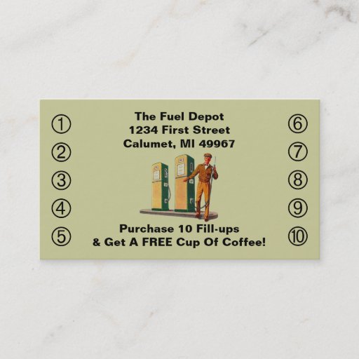 Customizable Retro Business Punch Cards Gas Pumps Service smile Business Cards
