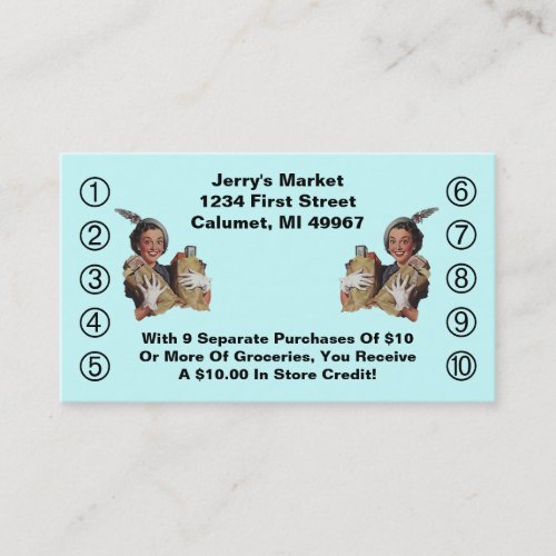 Retro Business Punch Cards Happy Grocery Shopper