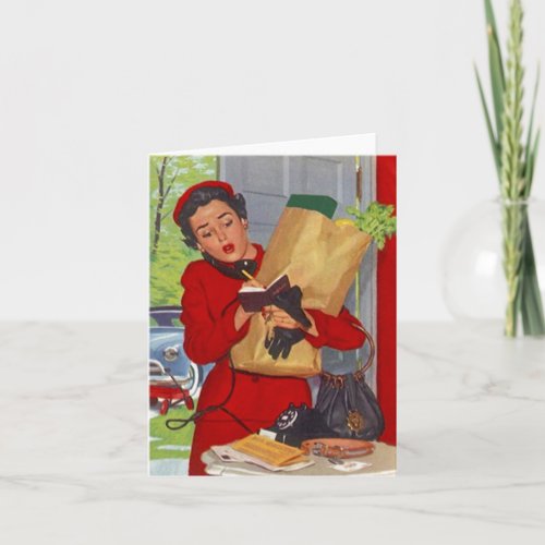 Retro Busy In Suburbia Red Suit Blank Cards