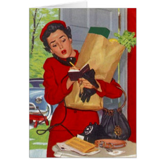 Retro Busy In Suburbia Red Suit Blank Cards