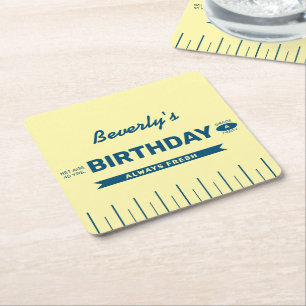 Retro Butter Stick Personalized Birthday Party Square Paper Coaster