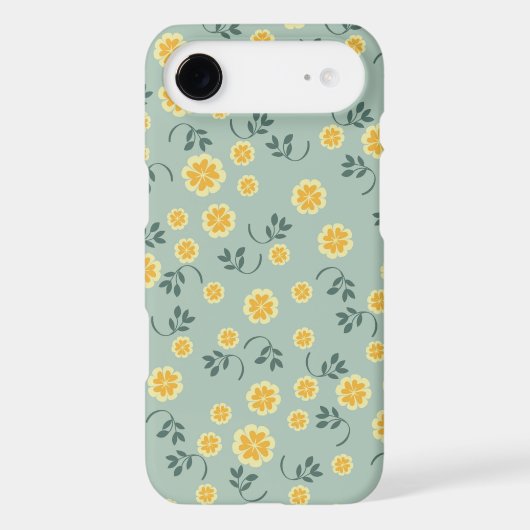 Retro buttercup yellow & blue floral heart pattern Case-Mate iPhone case (Back)