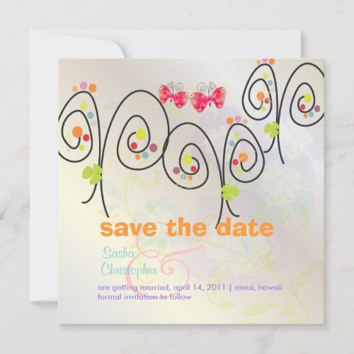 Retro Butterflies  Spring Bouquet Save the Date