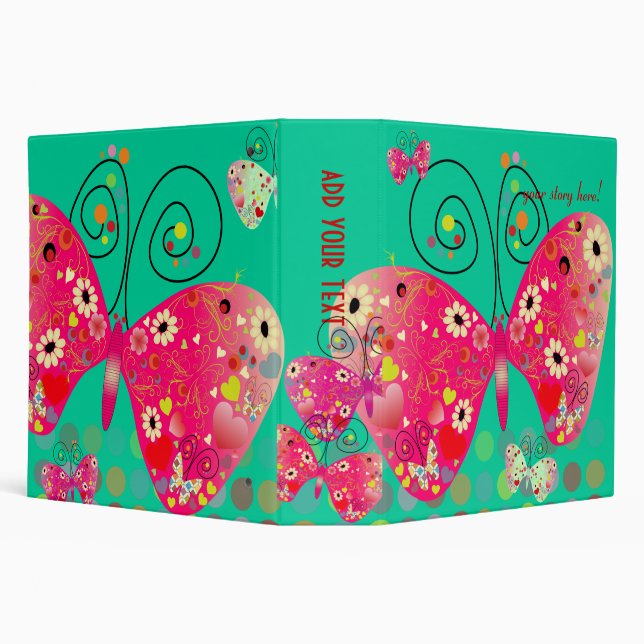 Retro butterflies, spring flowers with polka dots 3 ring binder (Background)