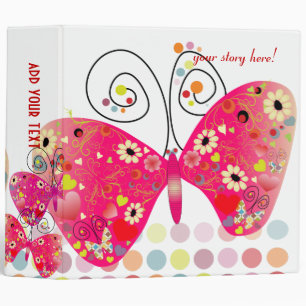 Retro butterflies, spring flowers with polka dots 3 ring binder