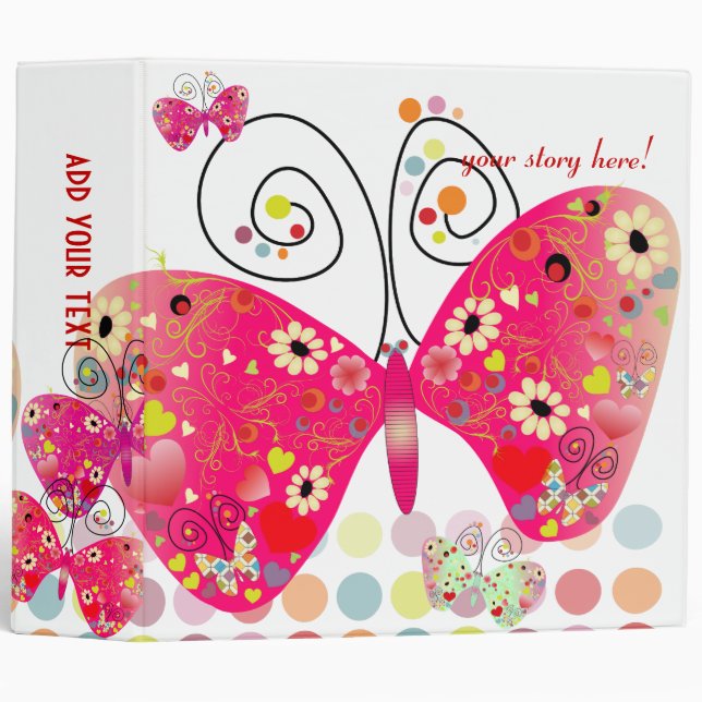 Retro butterflies, spring flowers with polka dots binder (Front/Spine)