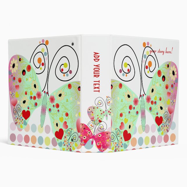 Retro butterflies, spring flowers with polka dots binder (Background)