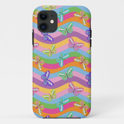 Retro butterflies  stripes iPhone 11 case