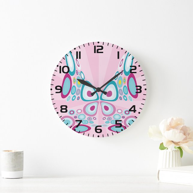Retro Butterfly Abstract Pop Art  Large Clock (Creator Uploaded)