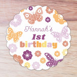 Retro Butterfly Birthday Paper Coaster<br><div class="desc">Elevate your child's birthday celebration with our personalized Retro Butterfly Birthday Party Paper Coasters! Hand drawn artwork and floral details feature folk-art inspired butterfly and flower designs, adding a touch of boho elegance to the party. Customizable with your child's name and age, these coasters serve as both delightful decorations and...</div>