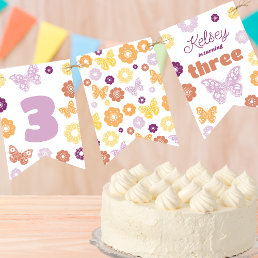 Retro Butterfly Birthday Party Bunting Flags