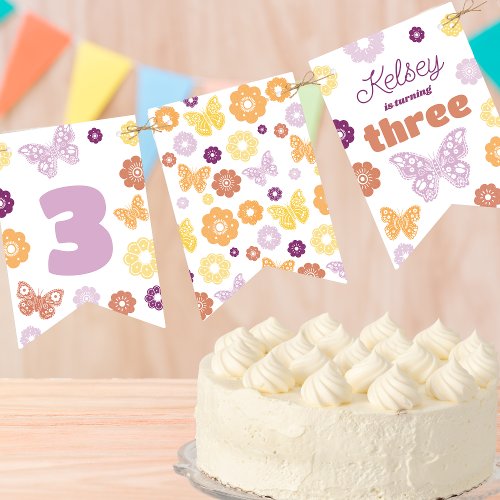 Retro Butterfly Birthday Party Bunting Flags