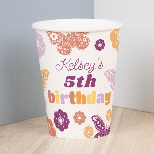 Retro Butterfly Birthday Party Cups