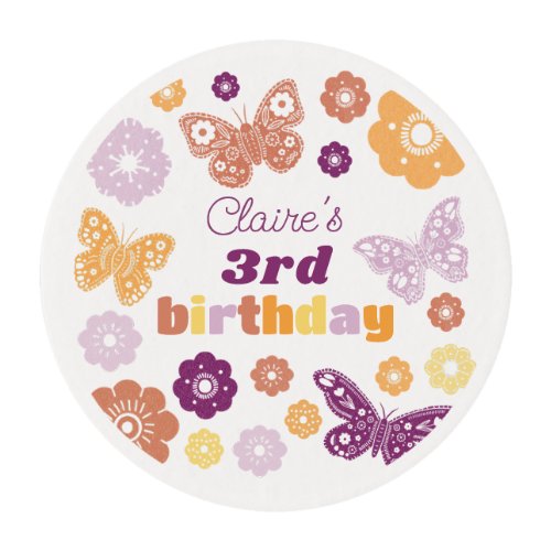 Retro Butterfly Birthday Party Edible Frosting Rounds