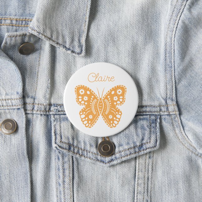 Retro Butterfly Birthday Party Favor Button (In Situ)