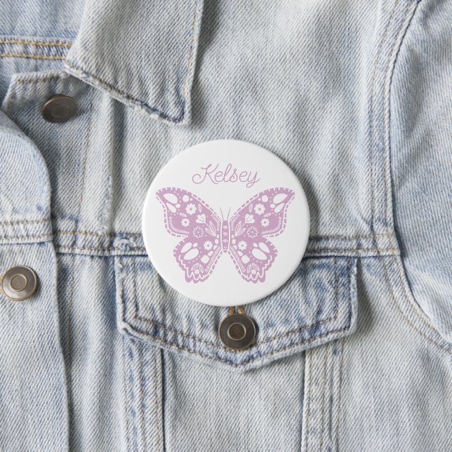 Retro Butterfly Birthday Party Favor Button (In Situ)