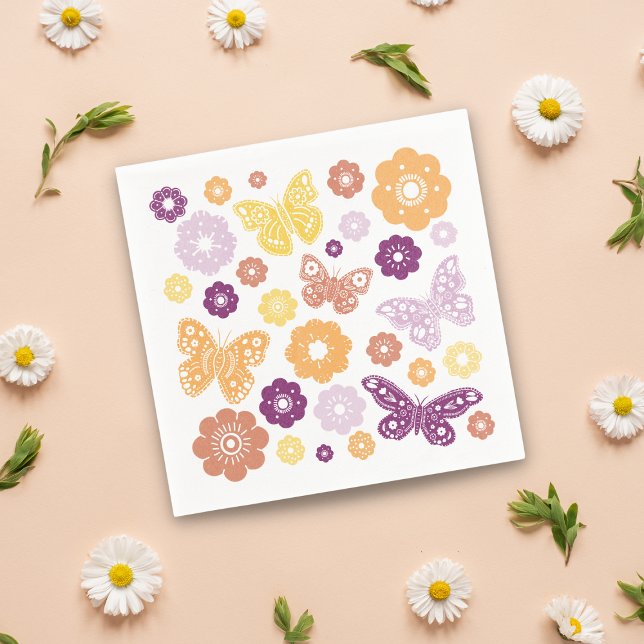 Retro Butterfly Birthday Party Napkins (Retro Butterfly Party Napkins)
