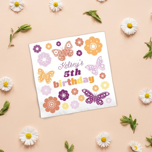 Retro Butterfly Birthday Party Napkins