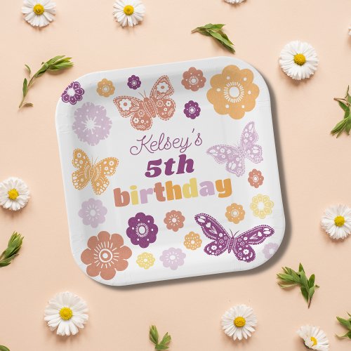 Retro Butterfly Birthday Party Paper Plates