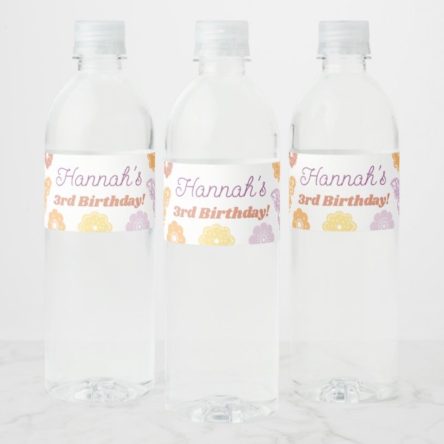 Retro Butterfly Birthday Thank You Water Bottle Label (Bottles)