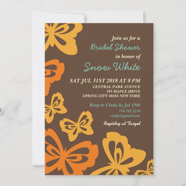 Retro Butterfly Bridal Shower Wedding Invitation (Front)