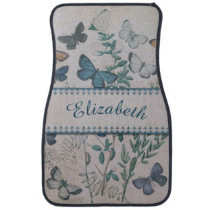 Retro Butterfly Caterpillar Pattern Foliage Leaves Car Floor Mat