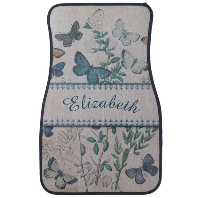 Retro Butterfly Caterpillar Pattern Foliage Leaves Car Floor Mat (Front)