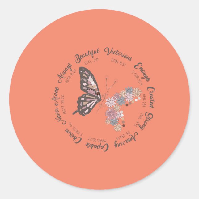 Retro Butterfly Christian Quotes Design    Classic Round Sticker (Front)