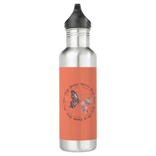 Retro Butterfly Christian Quotes Design    Stainless Steel Water Bottle