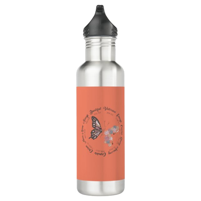 Retro Butterfly Christian Quotes Design    Stainless Steel Water Bottle (Right)