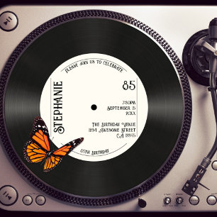 Retro Butterfly Faux Record Music 85th Birthday Invitation