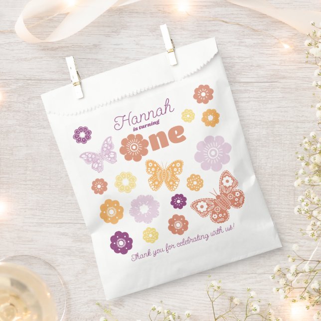 Retro Butterfly First Birthday Favor Bag (Clipped)