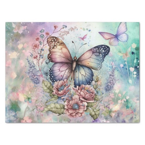 Retro Butterfly Floral Watercolor Tissue Paper