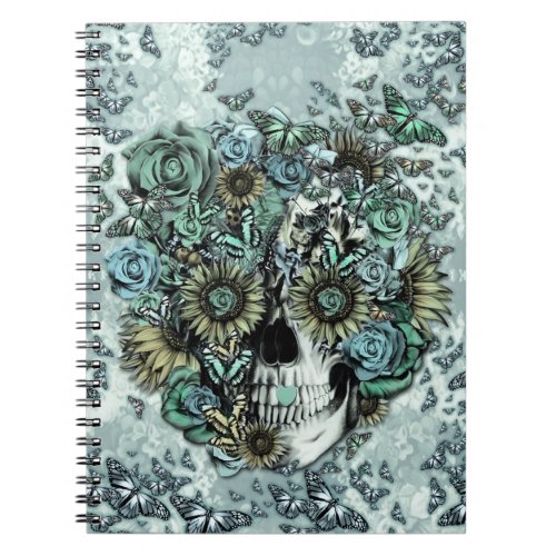 Retro butterfly rose skull notebook