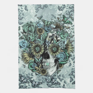 Retro butterfly rose skull towel
