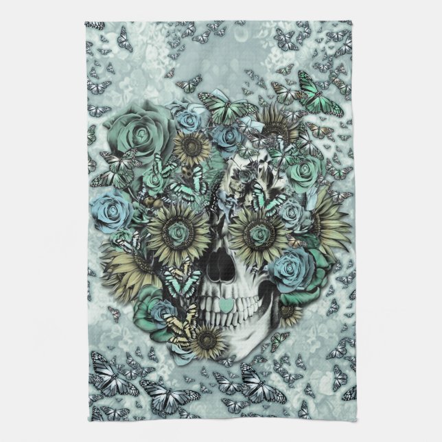 Retro butterfly rose skull towel (Vertical)