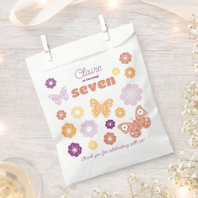 Retro Butterfly Thank You Birthday Favor Bag (Clipped)