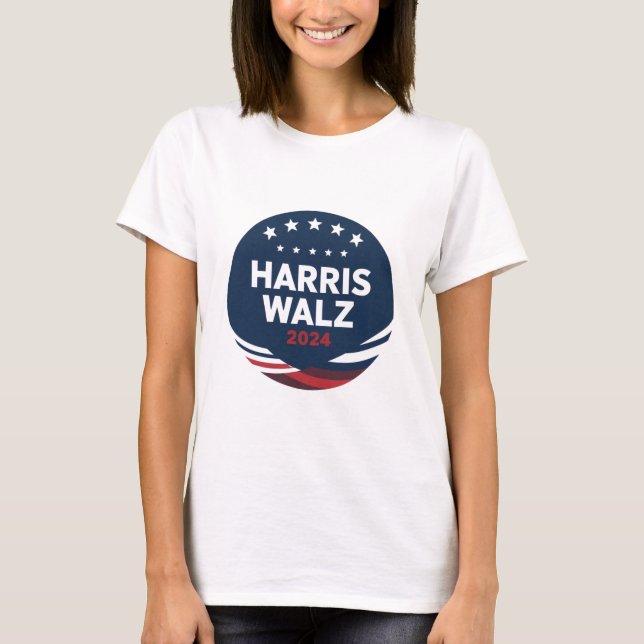 Retro Button Election for Democrats Harris Waltz  T-Shirt (Front)