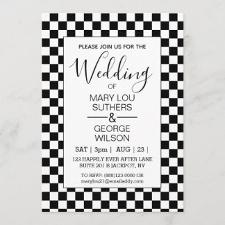 Retro BW Checkered Wedding Invitation