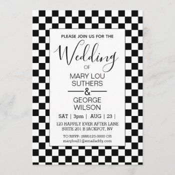 Retro Bw Checkered Wedding Invitation by monoshoppe at Zazzle