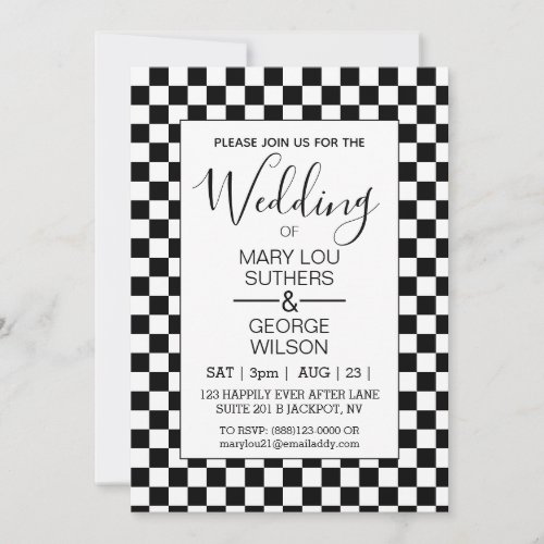 Retro BW Checkered Wedding Invitation