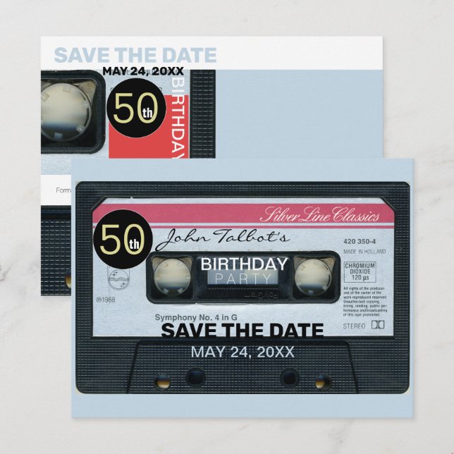 Retro C Audiotape 50th birthday Party Save Date P Invitation Postcard (Front/Back)