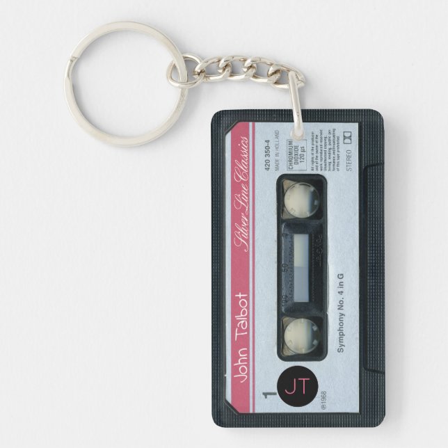 Retro C Audiotape Mixtape Cassette personalized K Keychain (Front)