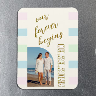 Retro Cabana Stripes Wedding Magnet