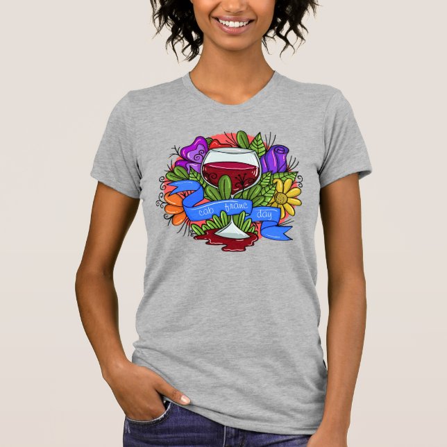 Retro Cabernet Franc Day, floral arsty wine T-Shirt (Front)